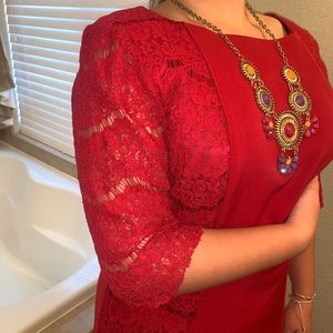 True red lace detailing dress